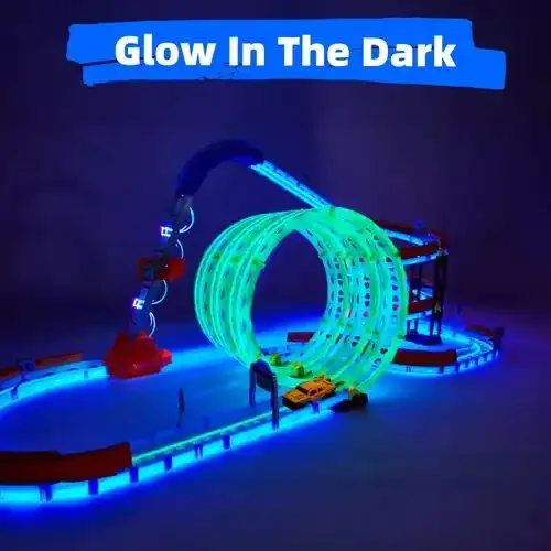 Circuit De Voitures Lumineuses 91 Pièces Avec Voitures Électriques Et Loopings 360°