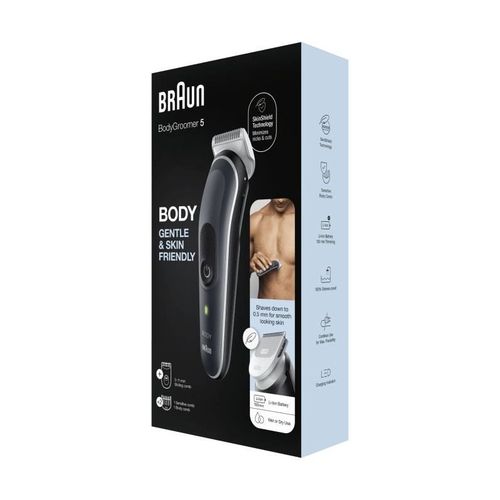 Body Groomer 5 Bg5340 Tondeuse Pour Le Corps, Avec Sabot Pour Zones Sensibles, Gris/blanc