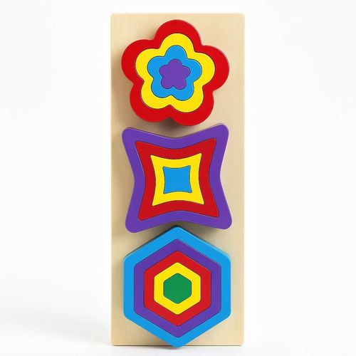 Jeu D’empilage En Bois – Formes Géométriques Et Figures Colorées
