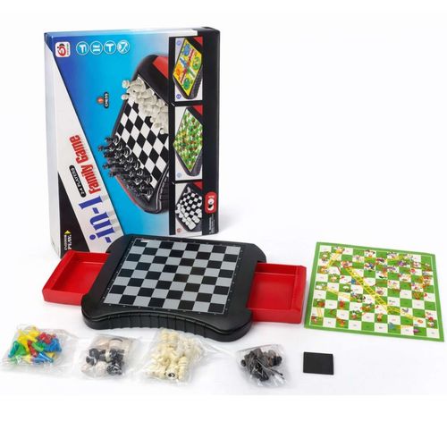Jeu De Société 4-en-1 Family Game – Échecs, Dames, Ludo & Serpents-échelles