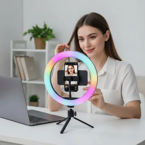 Ring Light Rgb Led Mj26 36 Cm Pour Maquillage Et Streaming Tiktok/youtube/facebook