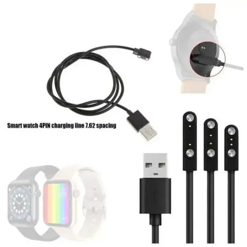Câble De Charge Magnétique Pour Montre Intelligente, Pour 2 Broches, Distances 4mm, Noir, Nouveaux Câbles De Chargeur Usb Universel