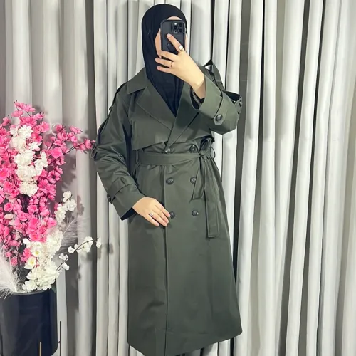 Trench-coat Long En Vert Olive