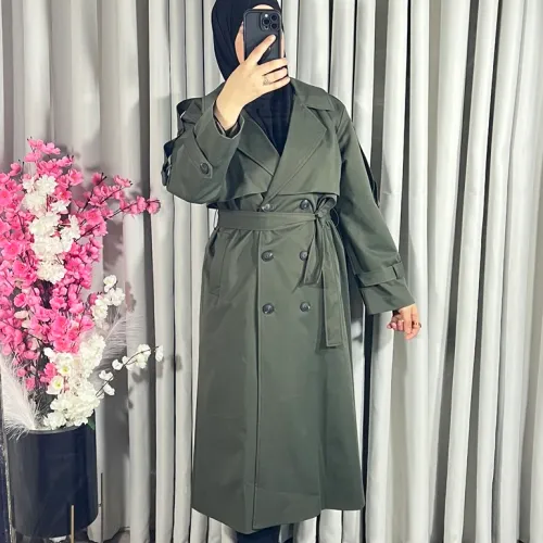 Trench-coat Long En Vert Olive