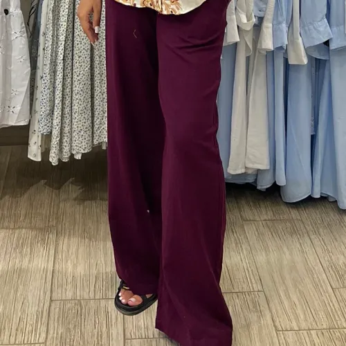 Pantalon En Lin Bordeaux