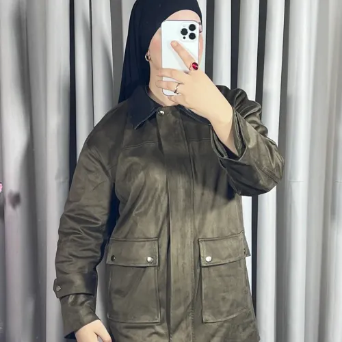 Veste En Daim Avec Col En Simili Cuir