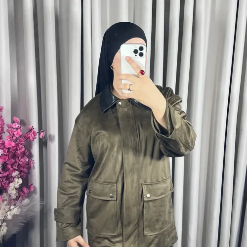 Veste En Daim Avec Col En Simili Cuir