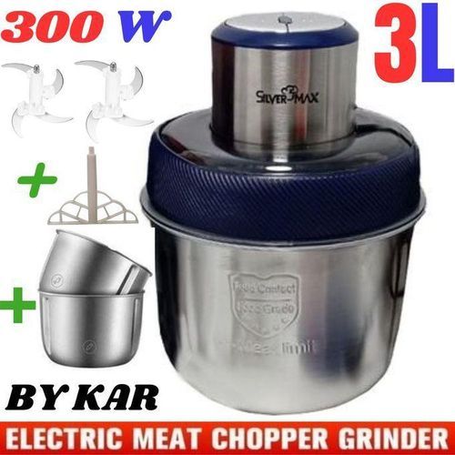 Silver Max Hachoir Électrique Automatique 3l Inox 2bols 300w,pour Légumes, Fruits Et Viande