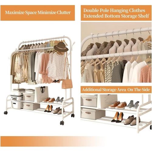 Portant À Vêtements Double Tringle Sur Pied - Penderie Avec Étagères De Rangement - Charge Max. 68 Kg