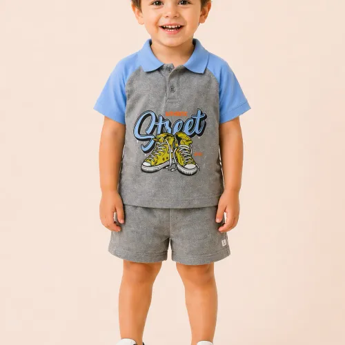 Ensemble Garçon Polo Imprimé & Short – Look Urbain Et Confort Absolu