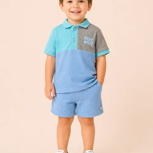 Ensemble Garçon Polo Color Block & Short – Style Moderne & Confort