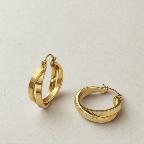 Boucle D'oreille - Créole À Double Anneau Croisé