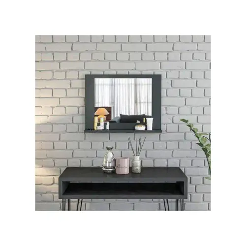 Grand Miroir De Salle De Bain Et Étagère Décorative De Luxe Blanc Miroir - Noir