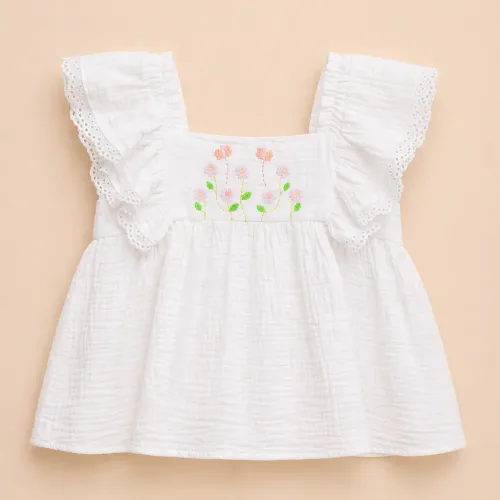 Ensemble Fille Brodé – Pureté & Élégance Artisanale