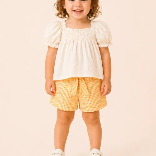 Ensemble Fille Blouse Légère & Short Vichy
