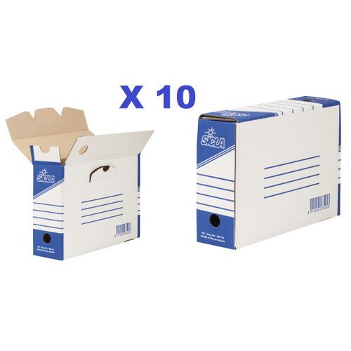 Lot De 10 Boîtes D’archivage Moyen Format 347x250 Mm Dos 10 Cm Carton Ondulé Blanc À Plat