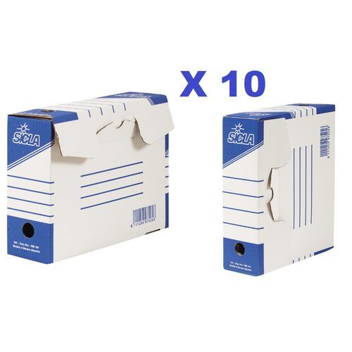 Lot De 10 Boîtes D’archivage Moyen Format 347x250 Mm Dos 10 Cm Carton Ondulé Blanc À Plat