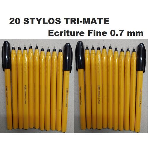 20 Stylos Tri-mate Orange Noir, Pointe 0,7 Mm, Confort, Ecriture Lisse Sans Bavures