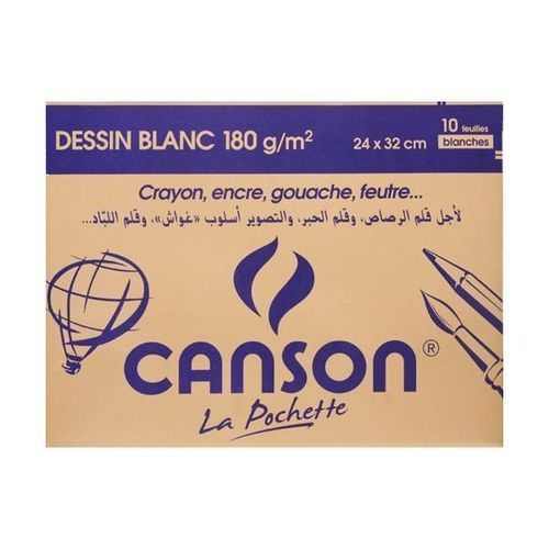 Pochette De 10 Feuilles De Papier Dessin Blanc 24 X 32 Cm – 180 G