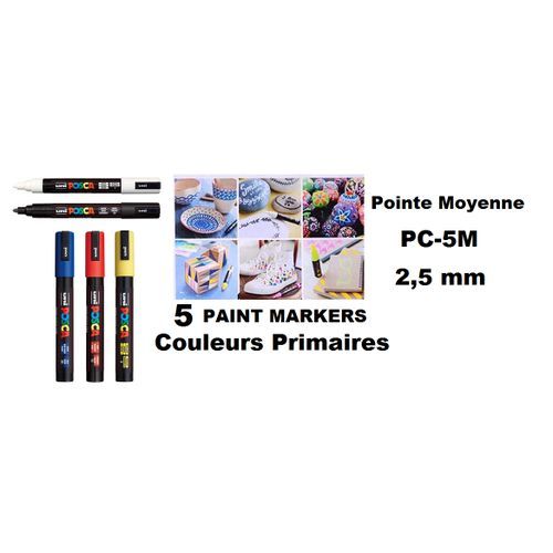 Lot De 5 Marqueurs Pc-5m Pointe Conique 2,5 Mm Couleurs Primaires Économique