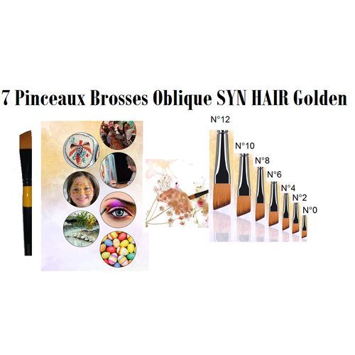 Ensemble Complète 7 Pinceaux Brosses Golden Pointe Oblique, Poiles Fibre Nylon