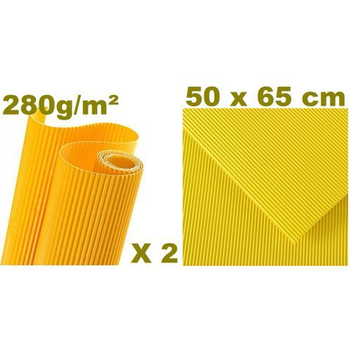 2 Rouleaux Papier Cartonné Ondulé Jaune 50x65 Cm 280g Travaux Manuels Artistiques