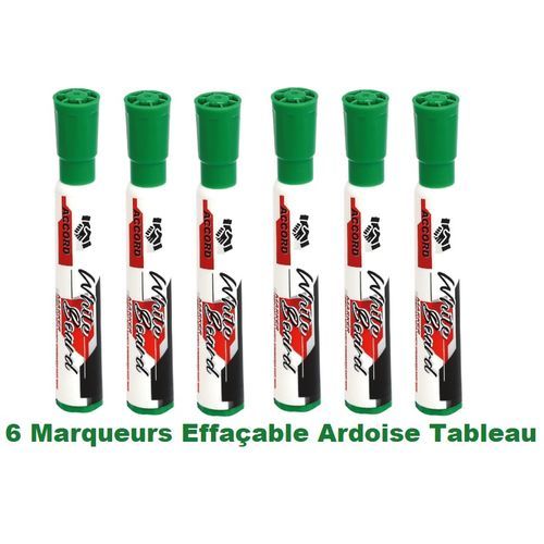 Lot De 6 Marqueurs Effaçables Tableau Blanc – Vert Non Toxique Nettoyage Facile