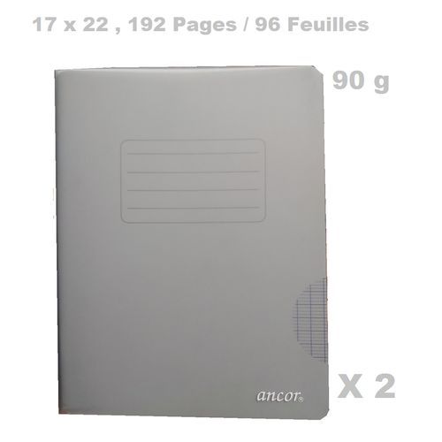 Lot De 2 Cahiers 17x22 Cm 192 Pages Couverture Plastifiée Gris 90g Polypro