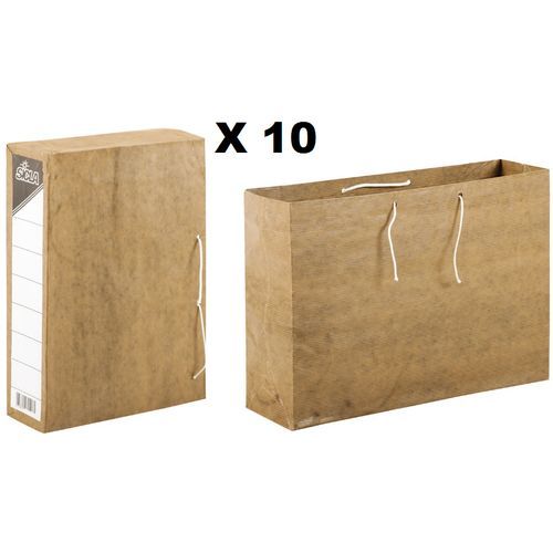 10 Sacs Archive Avec Lacet Kraft Bitumé 25x35cm,dos Renforcé,carton Rigide 9cm
