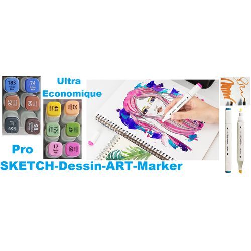 12 Pro-dessin-art-marker Essentiel N° 2, permanents, pigmentés, vibrants, 2 Pointes