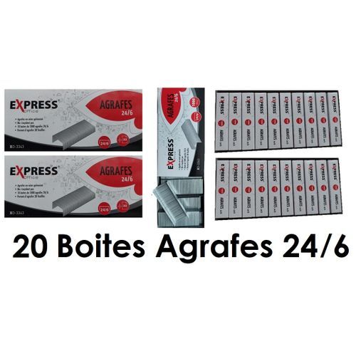 Lot 20 Boites De 1000 Agrafes Standard 24/6,acier Galvanisé,capacité 30 Feuilles