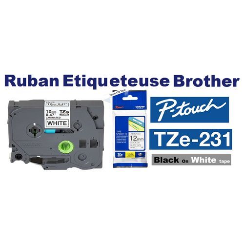 Ruban TZE231 Laminé pour Étiqueteuse 12 mm, 8 m pour Étiquetage