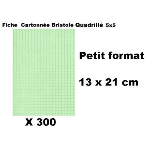 Lot économique de 300 fiches Bristol cartonnées quadrillées 13 x 21 cm, couleur verte