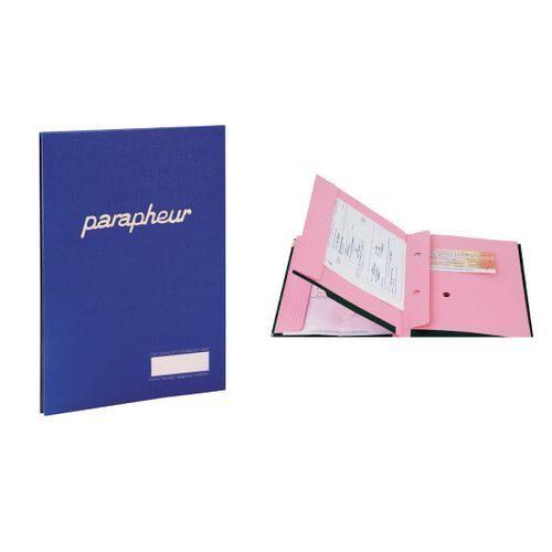 Parapheur Simili Rayé, 18 Volets, Bleu, Porte Étiquette, Signature, Facture