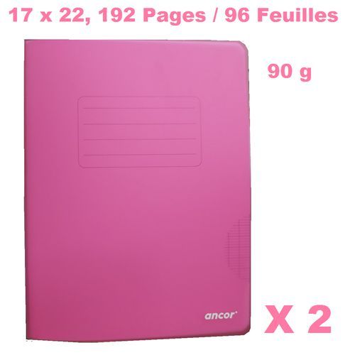 Ancor 2 Cahiers Polypro Couverture Plastifié 17x22-90g-192pages/96feuilles-rose