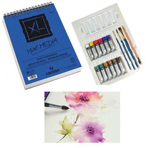 Coffret Artiste Aquarelle Professional:carnet A4 300g +peinture+pinceaux+palette
