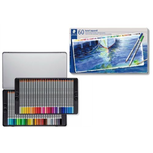 Coffret Boite Métallique 60 Crayons Couleur Aquarellable Karat Aquarelle 3,0 Mm