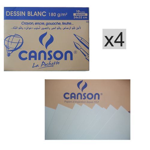 Lot De 4 Pochettes De 10 Feuilles De Peinture / Dessin Blanc 180g 24 X 32