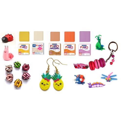 Lot 5 Fimo Soft Couleur Printemps Eclatantes, Pâte À Modeler Pro, À Cuire Au Four