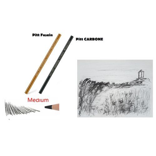2 Crayons Pitt Noir Doux Sec Moyen,fusain Et Carbone,ideal Pour Dessin & Croquis