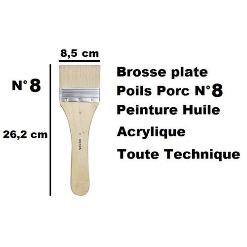 Pinceau Brosse Plate Poils Porc N° 8,peinture Huile, Acrylique,toute Technique