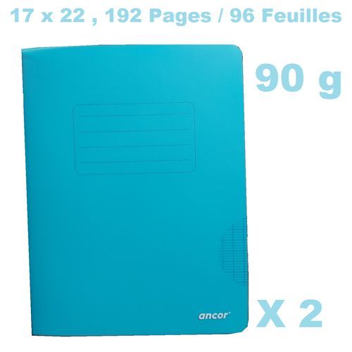 2 Cahiers Polypro Couverture Plastifié 17x22-90g-192pages/96feuilles-bleu Ciel