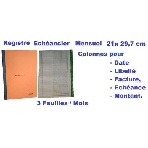Cahier Piqûre Échéancier Mensuel 297 × 210 mm – Registre Des Paiement