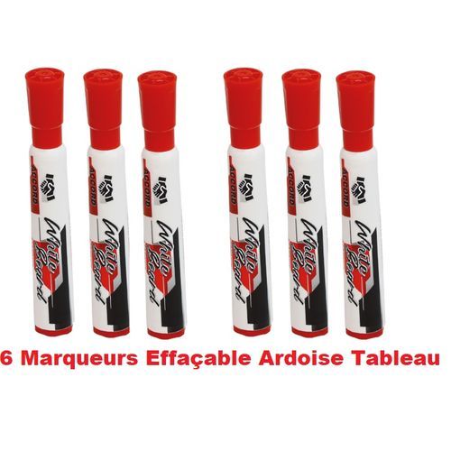6 Marqueurs Effaçable, Ardoise & Tableau - Blanc ,rouge