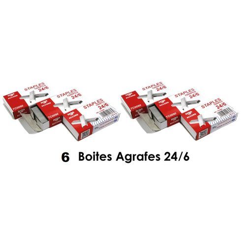 Lot 6 Boites De 1000 Agrafes Standard 24/6 - 30 Feuilles