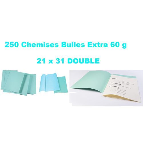 Paquet 250 Sous Chemises Bulle Velin Extra Double - bleu Ciel