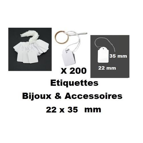 200 Étiquettes Bijoux 22x35 Mm Avec Fil D’attache – Carton