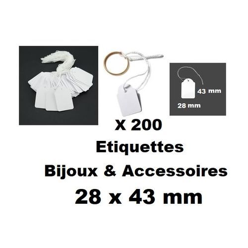 200 Étiquettes Bijoux 28x43 Mm Avec Fil D’attache – Carton