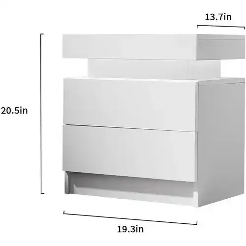 Table De Nuit Lumières Led Avec 2 Tiroirs Pour Chambre