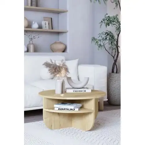 Table Basse Ronde En Mdf Avec Etagere Book